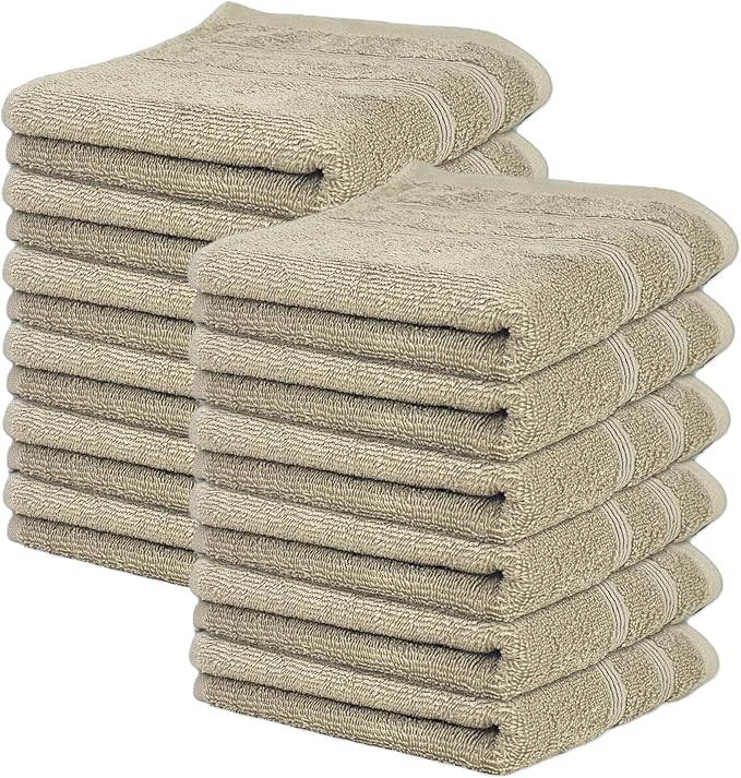 Kaufman - Premium Hand Towels Set for Bathroom, Spa, Gym, and Face Towel 100% Cotton Ring Spun, Ultra Soft Feel and Highly Absorbent Towels (12, Linen)-GravixFit