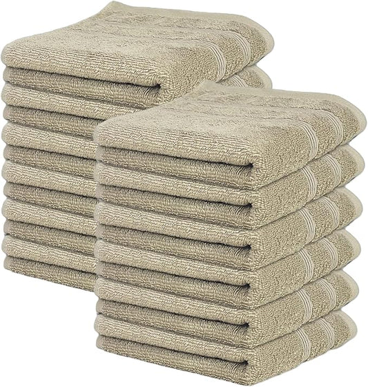 Kaufman - Premium Hand Towels Set for Bathroom, Spa, Gym, and Face Towel 100% Cotton Ring Spun, Ultra Soft Feel and Highly Absorbent Towels (12, Linen)-GravixFit