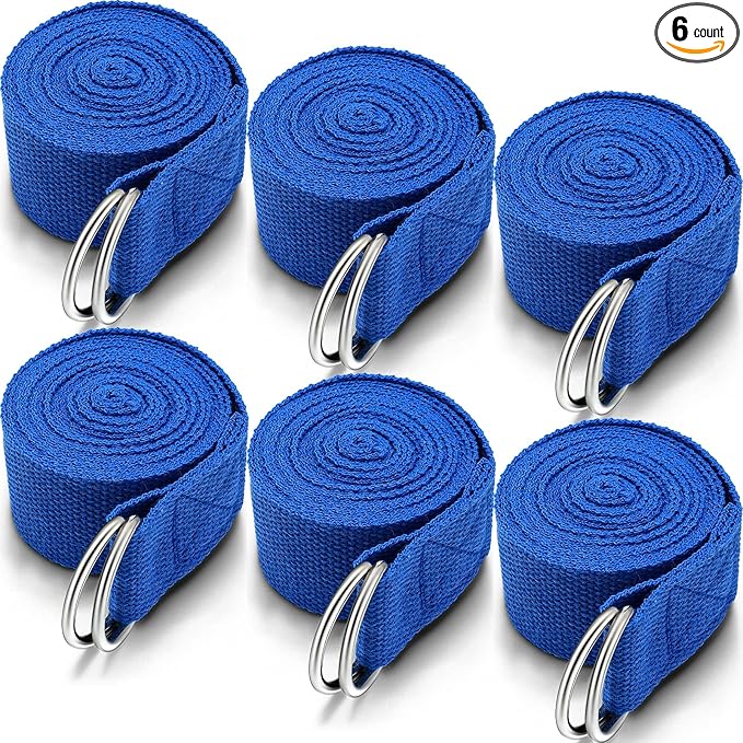 6 Pcs Yoga Strap for Stretching 8 Ft Yoga Exercise Adjustable Straps Bands with Safe Adjustable D Ring Buckle for Pilates Gym Workouts Fitness Improves Sitting Posture-GravixFit
