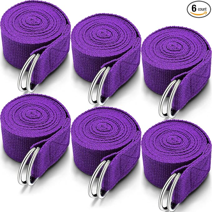6 Pcs Yoga Strap for Stretching 8 Ft Yoga Exercise Adjustable Straps Bands with Safe Adjustable D Ring Buckle for Pilates Gym Workouts Fitness Improves Sitting Posture-GravixFit