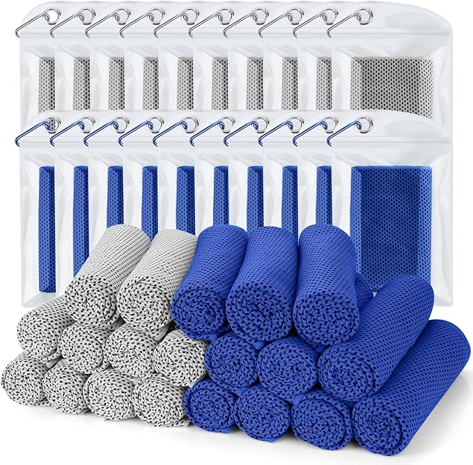 Biange Cooling Towel (Pack of 20, 40"x12") with Pouches for Sports, Workout, Fitness, Gym, Yoga, Golf, Pilates, Travel, Camping & More-GravixFit