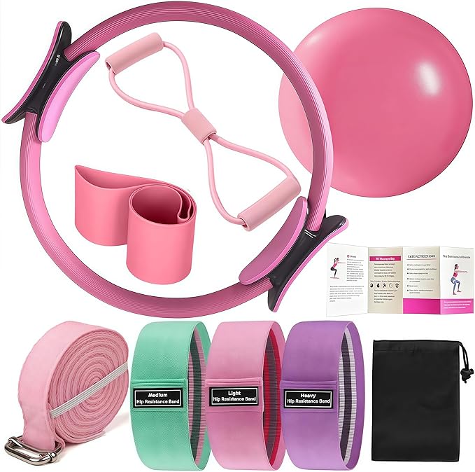 Pilates Set – Home Pilates Equipment for Women Kit with Magic Circle Pilates Ring and Ball Set, Resistance Bands & Massage Balls & Exercise Bands for Toning，Flexibility & Core Strength-GravixFit