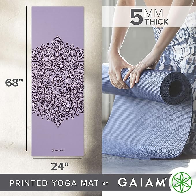 Gaiam Yoga Mat - Premium 5mm Print Thick Non Slip Exercise & Fitness Mat for All Types of Yoga, Pilates & Floor Workouts (68" x 24" x 5mm)-GravixFit