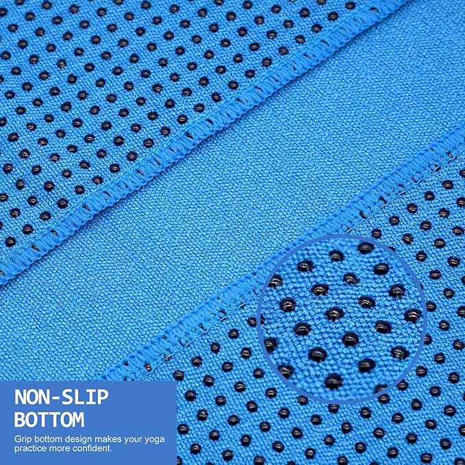 Eunzel Yoga Towel,Hot Yoga Mat Towel with Grip Dots Sweat Absorbent Non-Slip for Hot Yoga, Pilates and Workout 24" x72", Blue-GravixFit