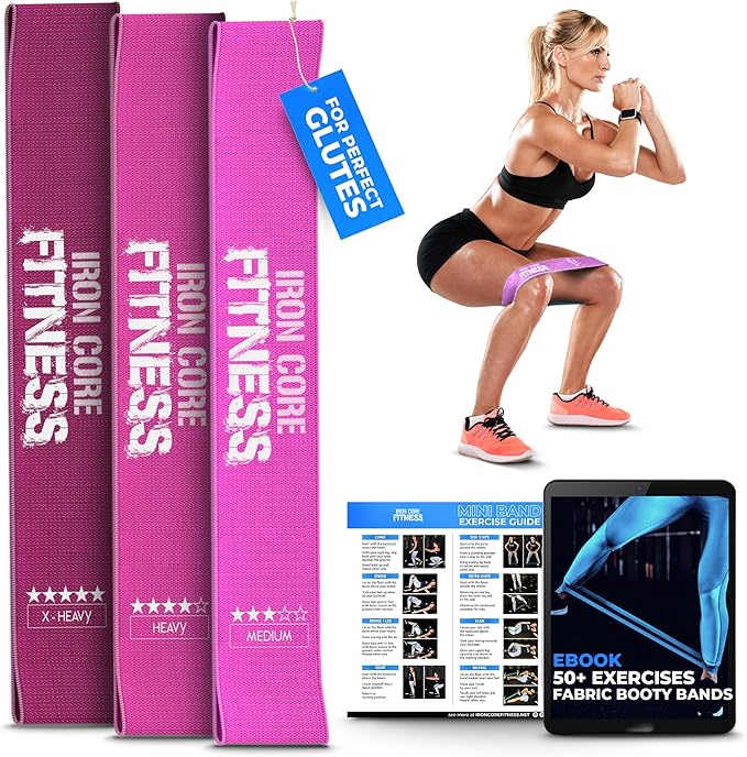 Fabric Mini Resistance Bands Sets for Trainers, Bootcamp, Gym for Men and Women in Fun Colors - Ebook, Videos and Workout Chart Included by Iron Core Fitness-GravixFit