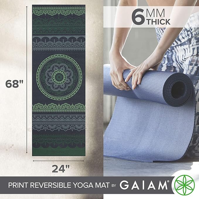 Gaiam Yoga Mat - Premium 6mm Print Reversible Extra Thick Non Slip Exercise & Fitness Mat for All Types of Yoga, Pilates & Floor Workouts (68" x 24" x 6mm Thick)-GravixFit