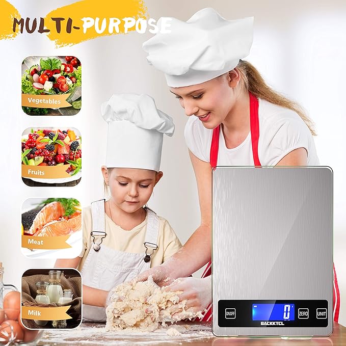 ''Cooking Master' 22lb Digital Kitchen Scale,Food Scale Measures in Grams and Ounces for Weight Cooking Baking,1g/0.1oz Precise Graduation,Stainless Steel and Tempered Glass-GravixFit