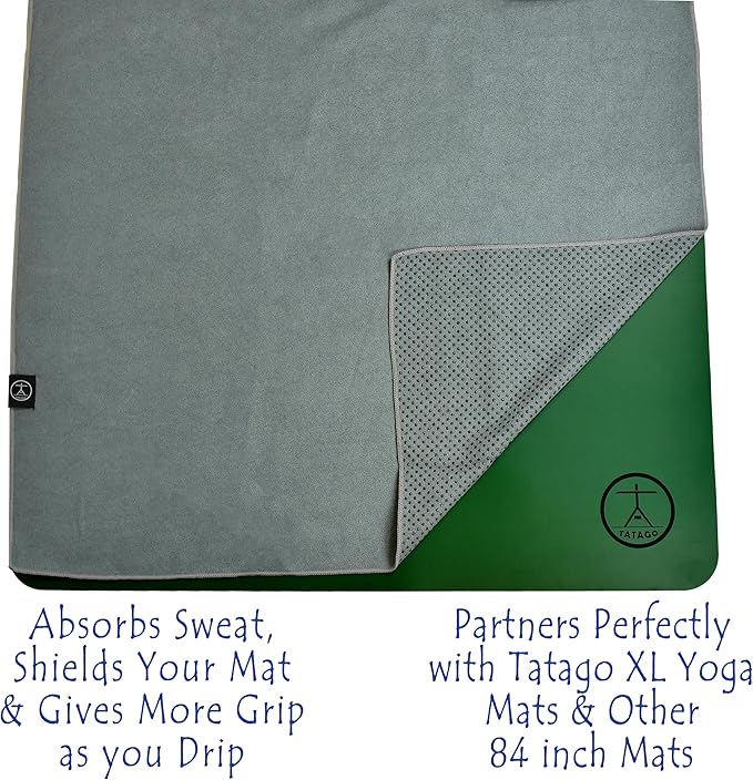 Tatago Hot Yoga Mat Towel Non Slip for Hot Yoga (72-84 inch Mats) Our Hot Yoga Towel Non Slip Silicone Dabs & Absorbent Microfiber Blend Gives You More Grip As You Drip! (Nube Gris, XL - 84")-GravixFit