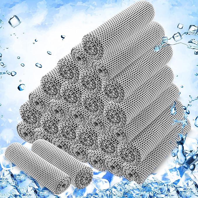 Hosuly 30 Pack Cooling Towels, 40"x12" Ice Breathable Soft Chilly Sweat Rag Microfiber Workout Rags for Gym Cooling Towels for Neck and Face for Yoga Golf Sport Running-GravixFit