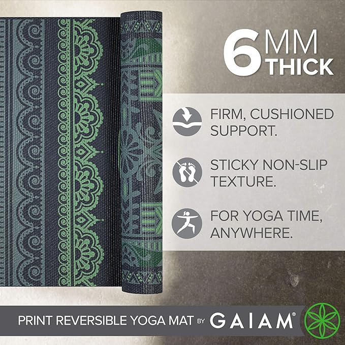 Gaiam Yoga Mat - Premium 6mm Print Reversible Extra Thick Non Slip Exercise & Fitness Mat for All Types of Yoga, Pilates & Floor Workouts (68" x 24" x 6mm Thick)-GravixFit