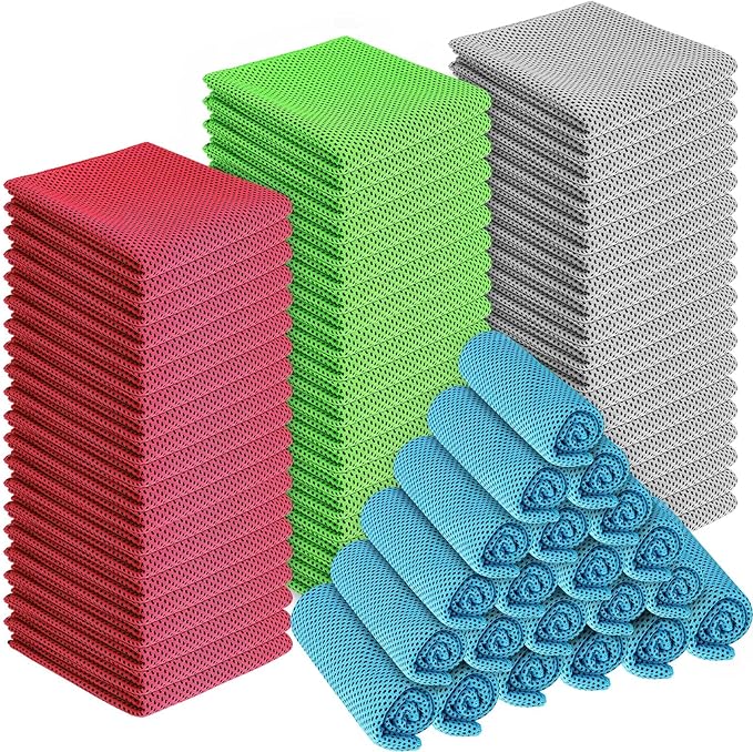 Shellwei 80 Pcs Cooling Towel Bulk 40 x 12 Inch Double Layer Microfiber Chilly Cold Towel for Neck Gym Yoga Running Workout Sports(Rose Red, Light Blue, Green, White)-GravixFit