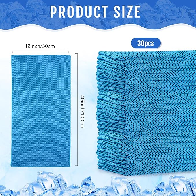 Hosuly 30 Pack Cooling Towels, 40"x12" Ice Breathable Soft Chilly Sweat Rag Microfiber Workout Rags for Gym Cooling Towels for Neck and Face for Yoga Golf Sport Running-GravixFit