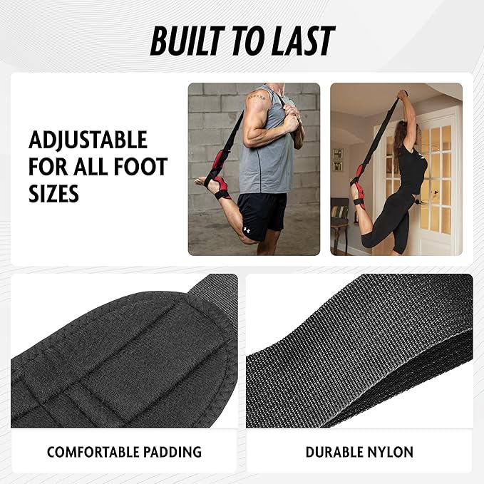 DMoose Fitness Foot & Calf Stretcher with Adjustable Padded Stretching Strap for Plantar Fasciitis, Hamstring, Heel Spurs and Achilles Tendonitis Relief - Yoga Leg Stretch Strap for Flexibility-GravixFit