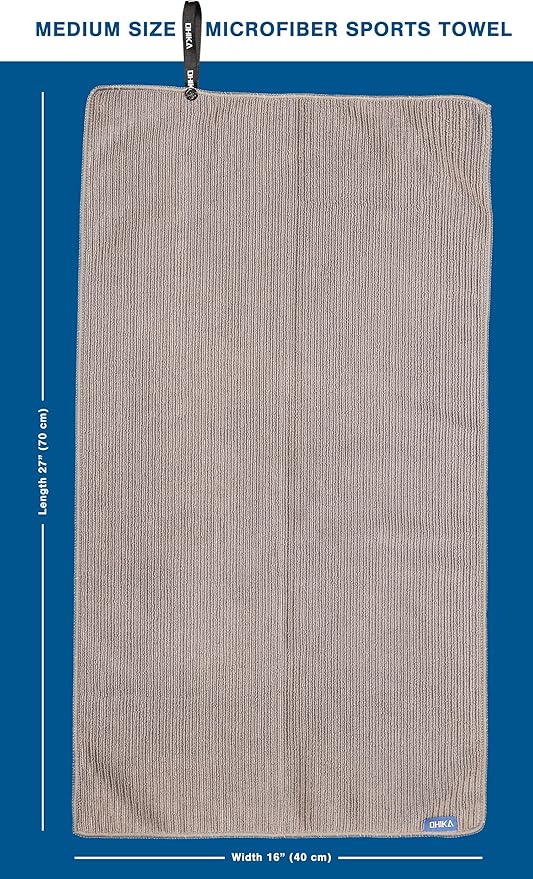 Microfiber Gym Towels with Snap Strap Closure, Ribbed Pattern Sports Towels for Yoga, Home and Outdoor Activities, 27” x 16”, 6 Pack, Light Blue-GravixFit