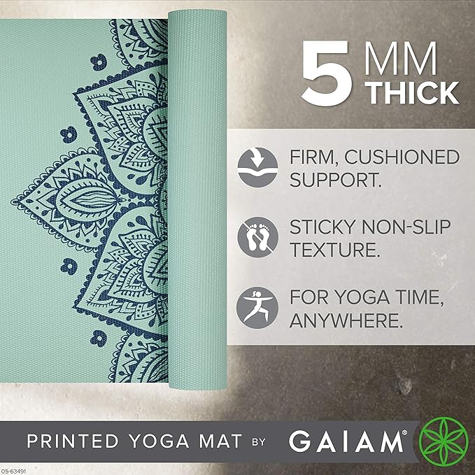 Gaiam Yoga Mat - Premium 5mm Print Thick Non Slip Exercise & Fitness Mat for All Types of Yoga, Pilates & Floor Workouts (68" x 24" x 5mm)-GravixFit