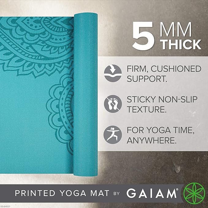 Gaiam Yoga Mat - Premium 5mm Print Thick Non Slip Exercise & Fitness Mat for All Types of Yoga, Pilates & Floor Workouts (68" x 24" x 5mm)-GravixFit