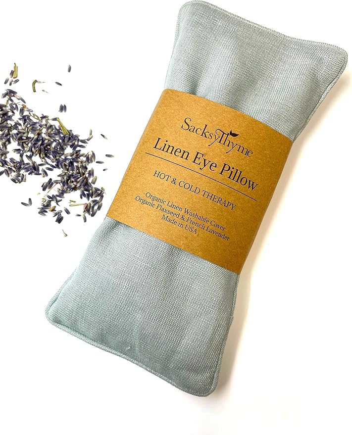 Organic Linen Eye Pillow - Lavender & Flaxseed for Relaxation, Yoga, Stress Relief - Microwavable Heating Pad & Cool Compress - Made in USA - Gifts for Meditation-GravixFit