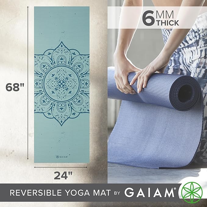 Gaiam Yoga Mat - Premium 6mm Print Reversible Extra Thick Non Slip Exercise & Fitness Mat for All Types of Yoga, Pilates & Floor Workouts (68" x 24" x 6mm Thick)-GravixFit