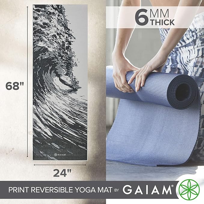 Gaiam Yoga Mat - Premium 6mm Print Reversible Extra Thick Non Slip Exercise & Fitness Mat for All Types of Yoga, Pilates & Floor Workouts (68" x 24" x 6mm Thick)-GravixFit