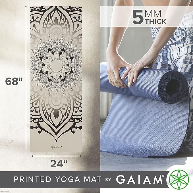 Gaiam Yoga Mat - Premium 5mm Print Thick Non Slip Exercise & Fitness Mat for All Types of Yoga, Pilates & Floor Workouts (68" x 24" x 5mm)-GravixFit