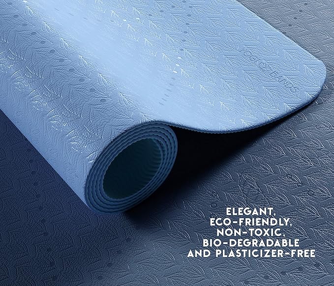 Premium TPE Yoga Mat - Body Alignment Guide Lines and Non-Slip Grip - Perfect for Home Exercise and Gym Workout - Light, Portable, Compact - Travel-Friendly Shoulder Strap-GravixFit