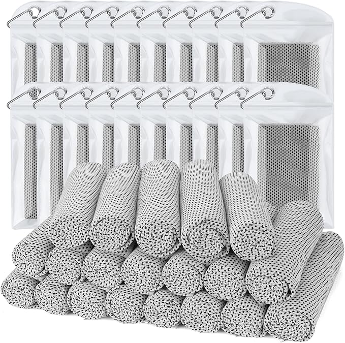 Biange Cooling Towel (Pack of 20, 40"x12") with Pouches for Sports, Workout, Fitness, Gym, Yoga, Golf, Pilates, Travel, Camping & More-GravixFit