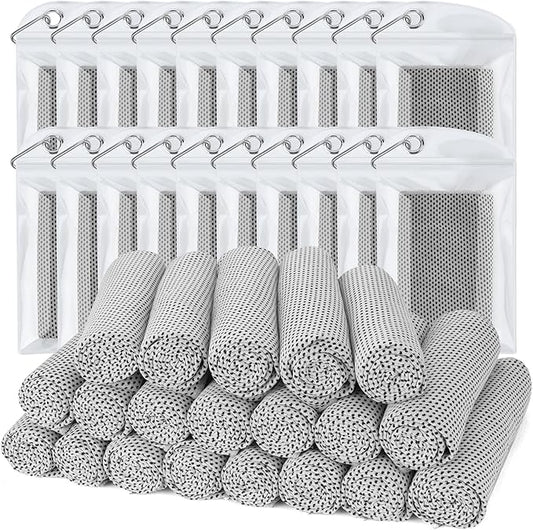 Biange Cooling Towel (Pack of 20, 40"x12") with Pouches for Sports, Workout, Fitness, Gym, Yoga, Golf, Pilates, Travel, Camping & More-GravixFit