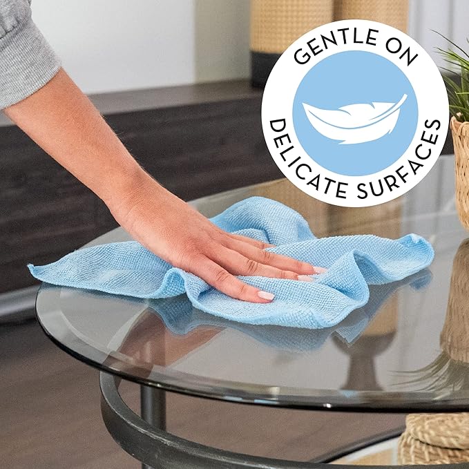 S&T INC. 100 Pack Microfiber Cleaning Cloth, Bulk Towels for Home, Reusable Microfiber Towels for Cars, Cleaning Rags, Light Blue, 11.5 Inches x 11.5 Inches, 100 Count-GravixFit