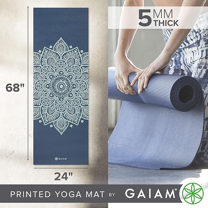 Gaiam Yoga Mat - Premium 5mm Print Thick Non Slip Exercise & Fitness Mat for All Types of Yoga, Pilates & Floor Workouts (68" x 24" x 5mm)-GravixFit