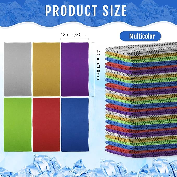 Hosuly 30 Pack Cooling Towels, 40"x12" Ice Breathable Soft Chilly Sweat Rag Microfiber Workout Rags for Gym Cooling Towels for Neck and Face for Yoga Golf Sport Running-GravixFit