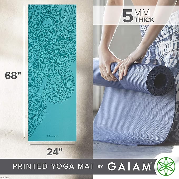 Gaiam Yoga Mat - Premium 5mm Print Thick Non Slip Exercise & Fitness Mat for All Types of Yoga, Pilates & Floor Workouts (68" x 24" x 5mm)-GravixFit