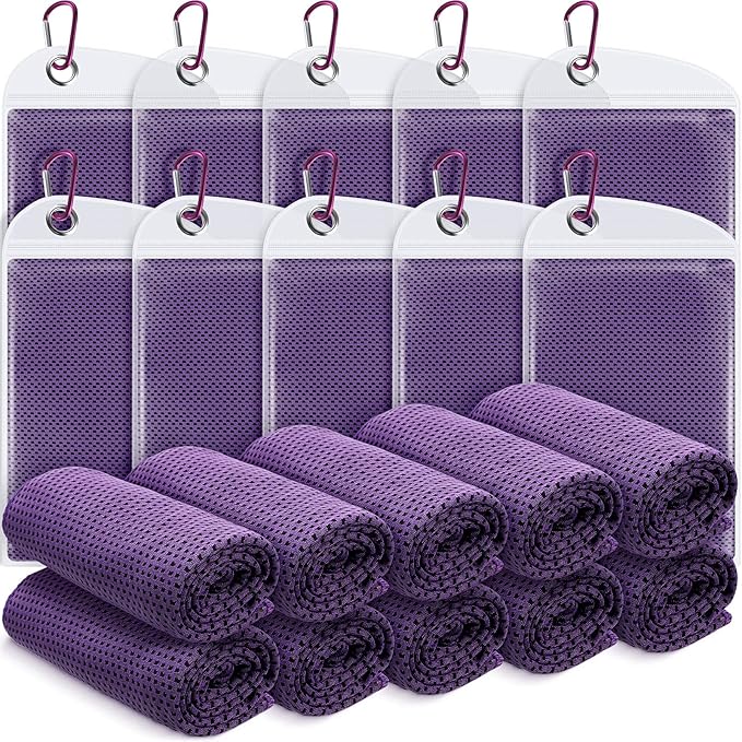 20 Pcs Cooling Towel 40" x 12" Ice Towel for Neck and Face Microfiber Chilly with Bag Breathable Yoga Gym Stay Cool Towels Sweat Rag for Workout Running Camping Pilates Beach Accessories (Purple)-GravixFit