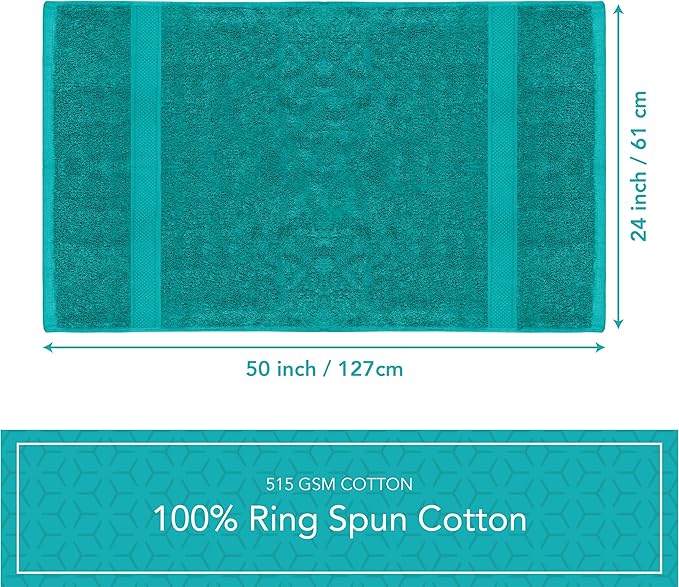 Pleasant Home Bath Towels Set of 6 (24” x 50”) 100% Cotton, 515 GSM | Lightweight, Soft & Absorbent Luxury Towels for Bathroom | for Gym, Pool & Spa | 6 Pack, Teal-GravixFit