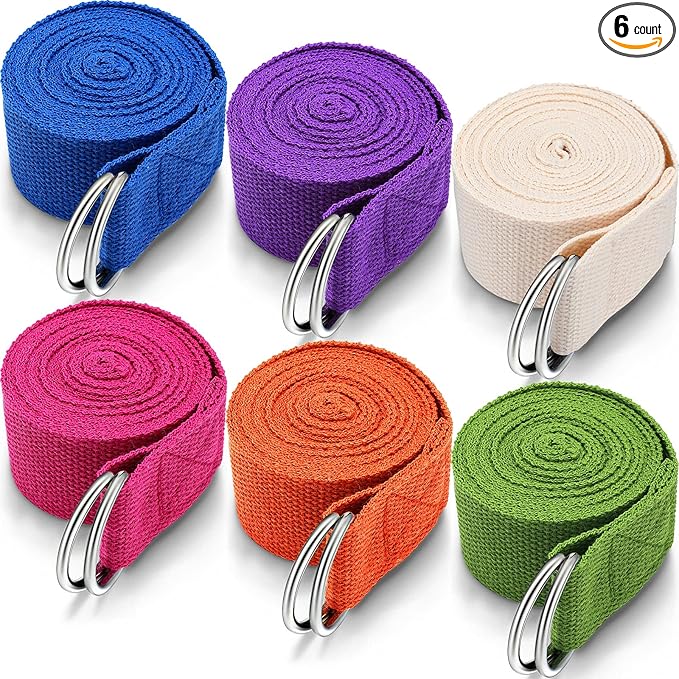 6 Pcs Yoga Strap for Stretching 8 Ft Yoga Exercise Adjustable Straps Bands with Safe Adjustable D Ring Buckle for Pilates Gym Workouts Fitness Improves Sitting Posture-GravixFit