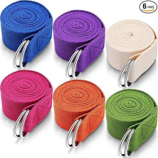 6 Pcs Yoga Strap for Stretching 8 Ft Yoga Exercise Adjustable Straps Bands with Safe Adjustable D Ring Buckle for Pilates Gym Workouts Fitness Improves Sitting Posture-GravixFit