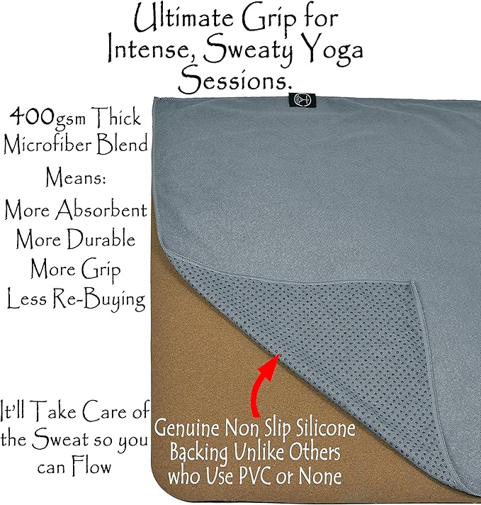 Tatago Hot Yoga Mat Towel Non Slip for Hot Yoga (72 inch) Our Hot Yoga Towel Non Slip Silicone Dabs & Absorbent Microfiber Blend Gives You More Grip As You Drip (Nube Gris-72, Standard - 72")-GravixFit