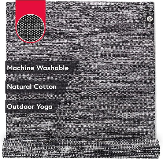 Manduka Shala Yoga Rug 71" - Outdoor Yoga & Meditation | Foldable & Machine Washable | Natural Cotton | Handmade | 71 x 26 inches | Black Heather-GravixFit