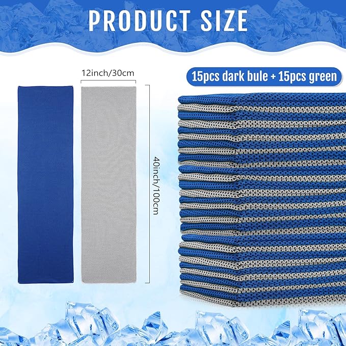 Hosuly 30 Pack Cooling Towels, 40"x12" Ice Breathable Soft Chilly Sweat Rag Microfiber Workout Rags for Gym Cooling Towels for Neck and Face for Yoga Golf Sport Running-GravixFit