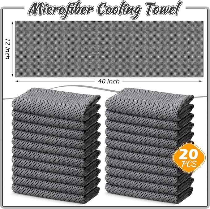 20 Pcs Cooling Towel 40" x 12" Ice Towel for Neck and Face Microfiber Chilly with Bag Breathable Yoga Gym Stay Cool Towels Sweat Rag for Workout Running Camping Pilates Beach Accessories (Dark Gray)-GravixFit
