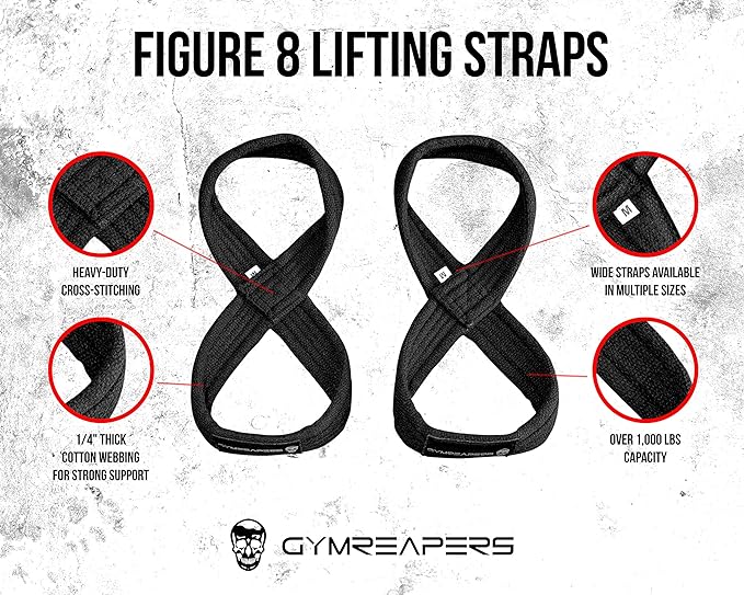 Gymreapers Figure 8 Lifting Straps For Deadlift, Powerlifting, Strongman, & Cross Training Strong Weightlifting Wrist Straps For Men, Women-GravixFit