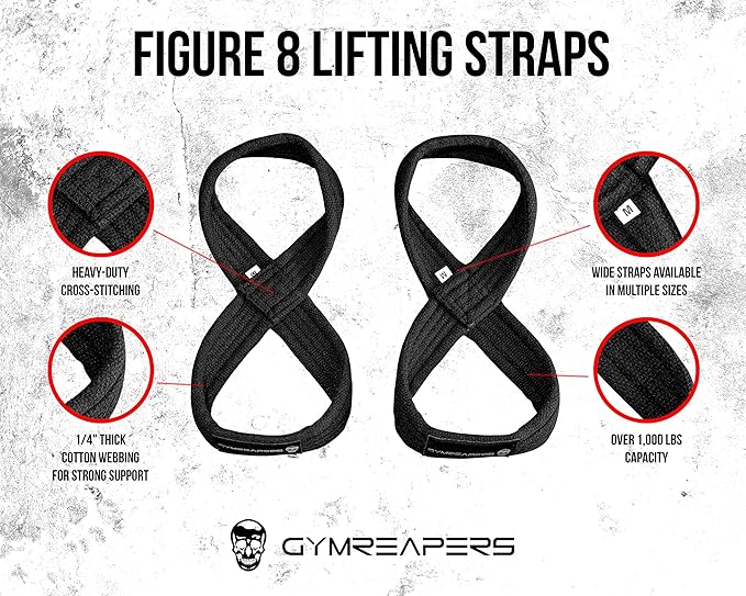 Gymreapers Figure 8 Lifting Straps For Deadlift, Powerlifting, Strongman, & Cross Training Strong Weightlifting Wrist Straps For Men, Women-GravixFit