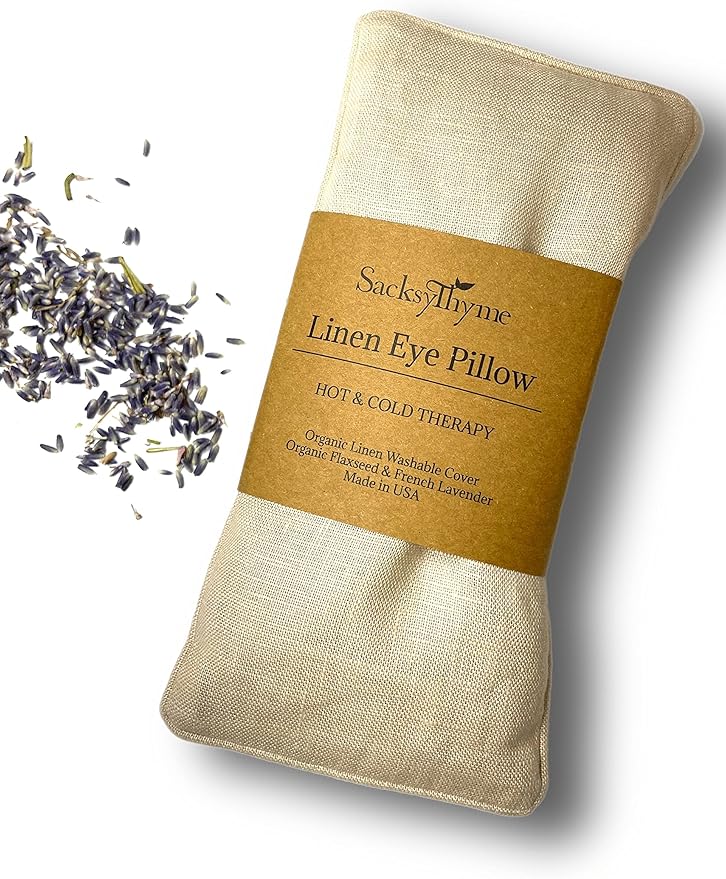 Organic Linen Eye Pillow - Lavender & Flaxseed for Relaxation, Yoga, Stress Relief - Microwavable Heating Pad & Cool Compress - Made in USA - Gifts for Meditation-GravixFit