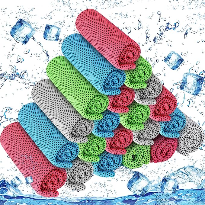 Shellwei 80 Pcs Cooling Towel Bulk 40 x 12 Inch Double Layer Microfiber Chilly Cold Towel for Neck Gym Yoga Running Workout Sports(Rose Red, Light Blue, Green, White)-GravixFit