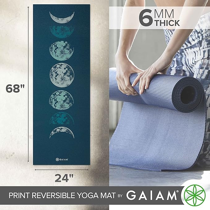 Gaiam Yoga Mat - Premium 6mm Print Reversible Extra Thick Non Slip Exercise & Fitness Mat for All Types of Yoga, Pilates & Floor Workouts (68" x 24" x 6mm Thick)-GravixFit