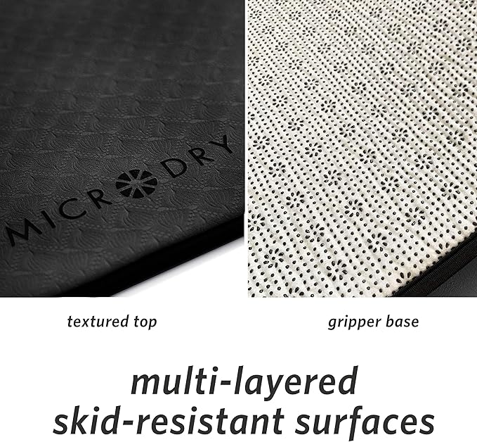 MICRODRY Deluxe Fitness Exercise Yoga Mat for Home & Gym, Extra Thick for High Impact Training, Multi Layered Skid Resistant Surface, Odor Neutralizing with Carrying Strap-GravixFit
