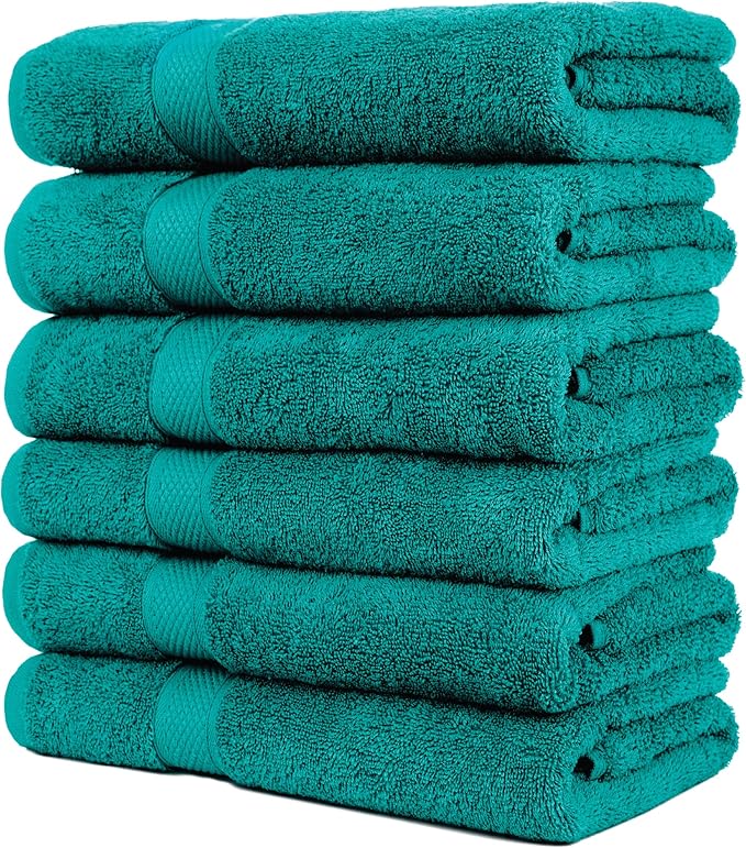 Pleasant Home Bath Towels Set of 6 (24” x 50”) 100% Cotton, 515 GSM | Lightweight, Soft & Absorbent Luxury Towels for Bathroom | for Gym, Pool & Spa | 6 Pack, Teal-GravixFit