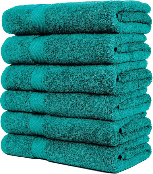 Pleasant Home Bath Towels Set of 6 (24” x 50”) 100% Cotton, 515 GSM | Lightweight, Soft & Absorbent Luxury Towels for Bathroom | for Gym, Pool & Spa | 6 Pack, Teal-GravixFit
