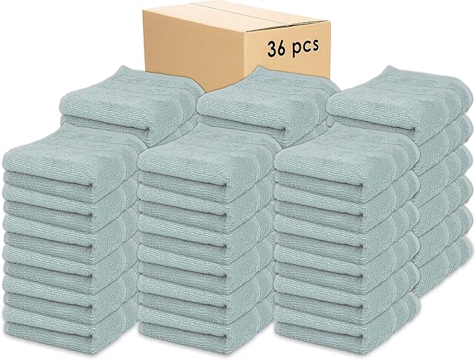 Kaufman - Premium Hand Towels Set for Bathroom, Spa, Gym, and Face Towel 100% Cotton Ring Spun, Ultra Soft Feel and Highly Absorbent Towels (Aqua, 36-PK)-GravixFit