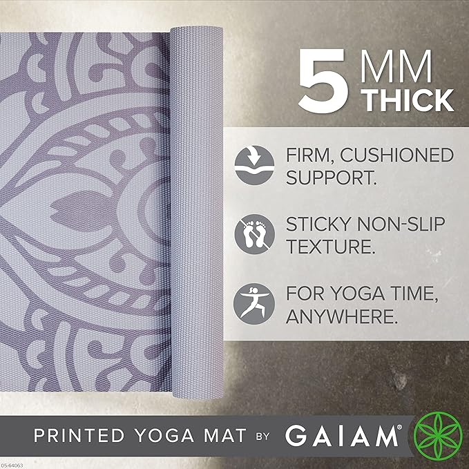 Gaiam Yoga Mat - Premium 5mm Print Thick Non Slip Exercise & Fitness Mat for All Types of Yoga, Pilates & Floor Workouts (68" x 24" x 5mm)-GravixFit