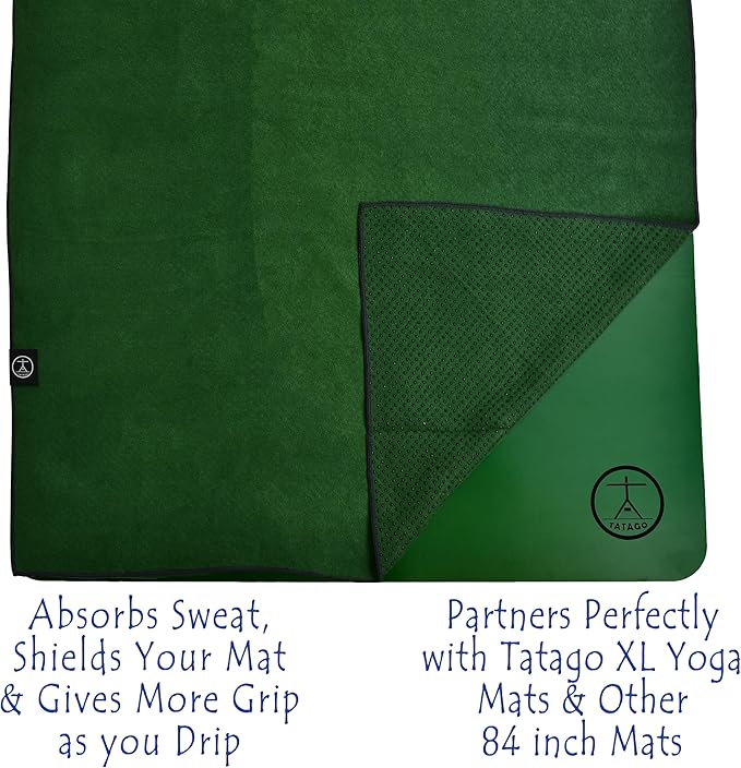 Tatago Hot Yoga Mat Towel Non Slip for Hot Yoga (72-84 inch Mats) Our Hot Yoga Towel Non Slip Silicone Dabs & Absorbent Microfiber Blend Gives You More Grip As You Drip! (Ezmeraldo, XL - 84")-GravixFit